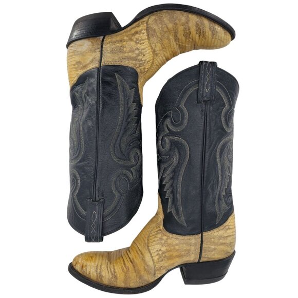 Vintage Tony Lama Exotic Natural Teju Lizard Cowboy Boots Mens 9.5D Gold Label - Picture 4 of 16